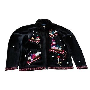Womens Karen Scott Sport Petite XL Ugly Christmas Cardigan Polar Bears Sled Zip